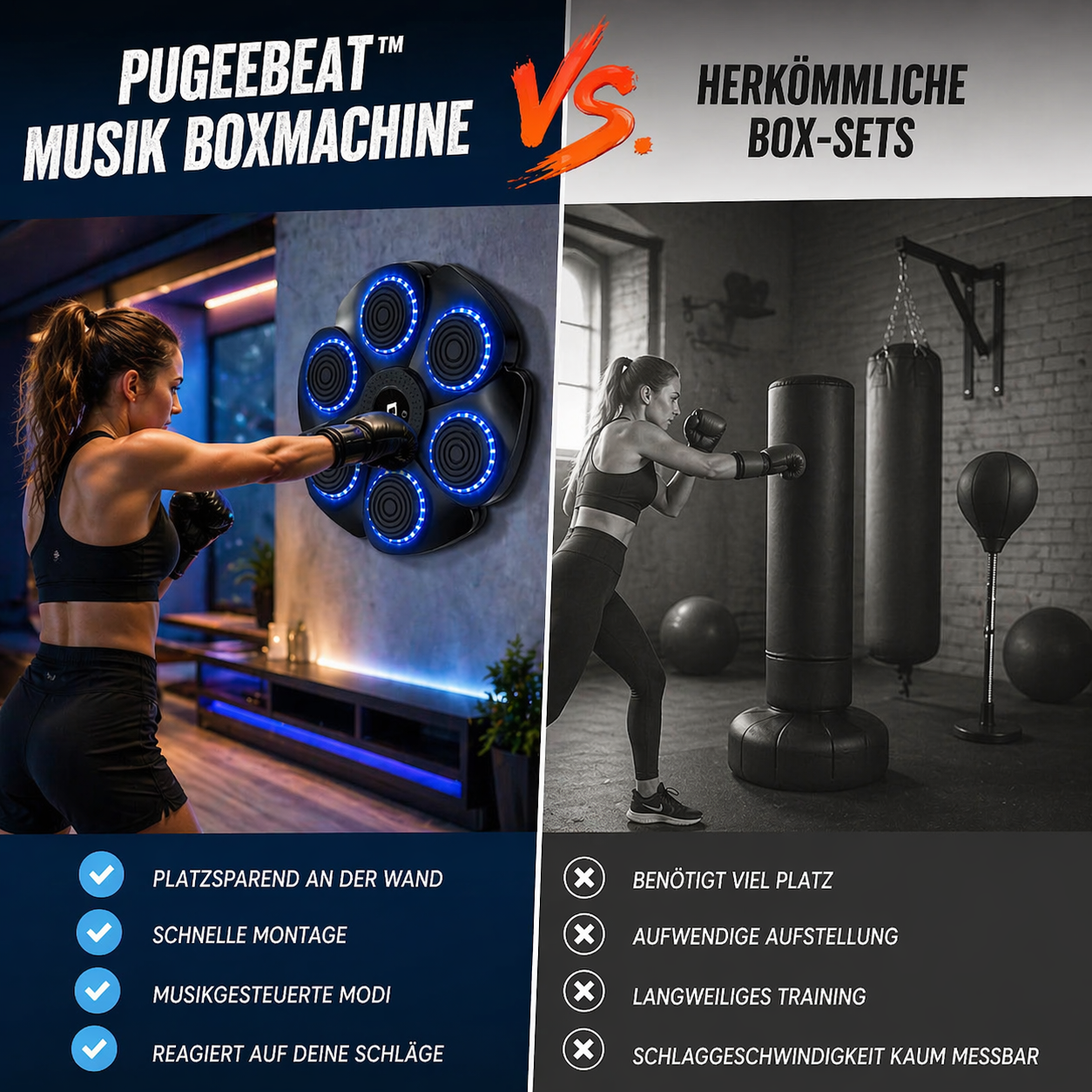 PugeeBeat™ Musik Boxmaschine Bluetooth LED Smart Boxing Trainer Wand Erwachsene