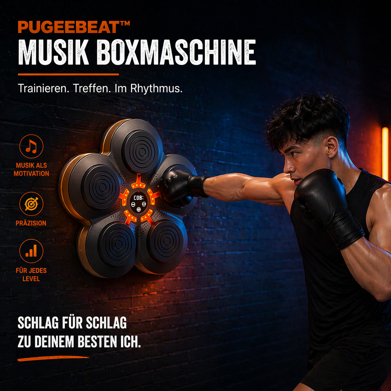 PugeeBeat™ Musik Boxmaschine Bluetooth LED Smart Boxing Trainer Wand Erwachsene