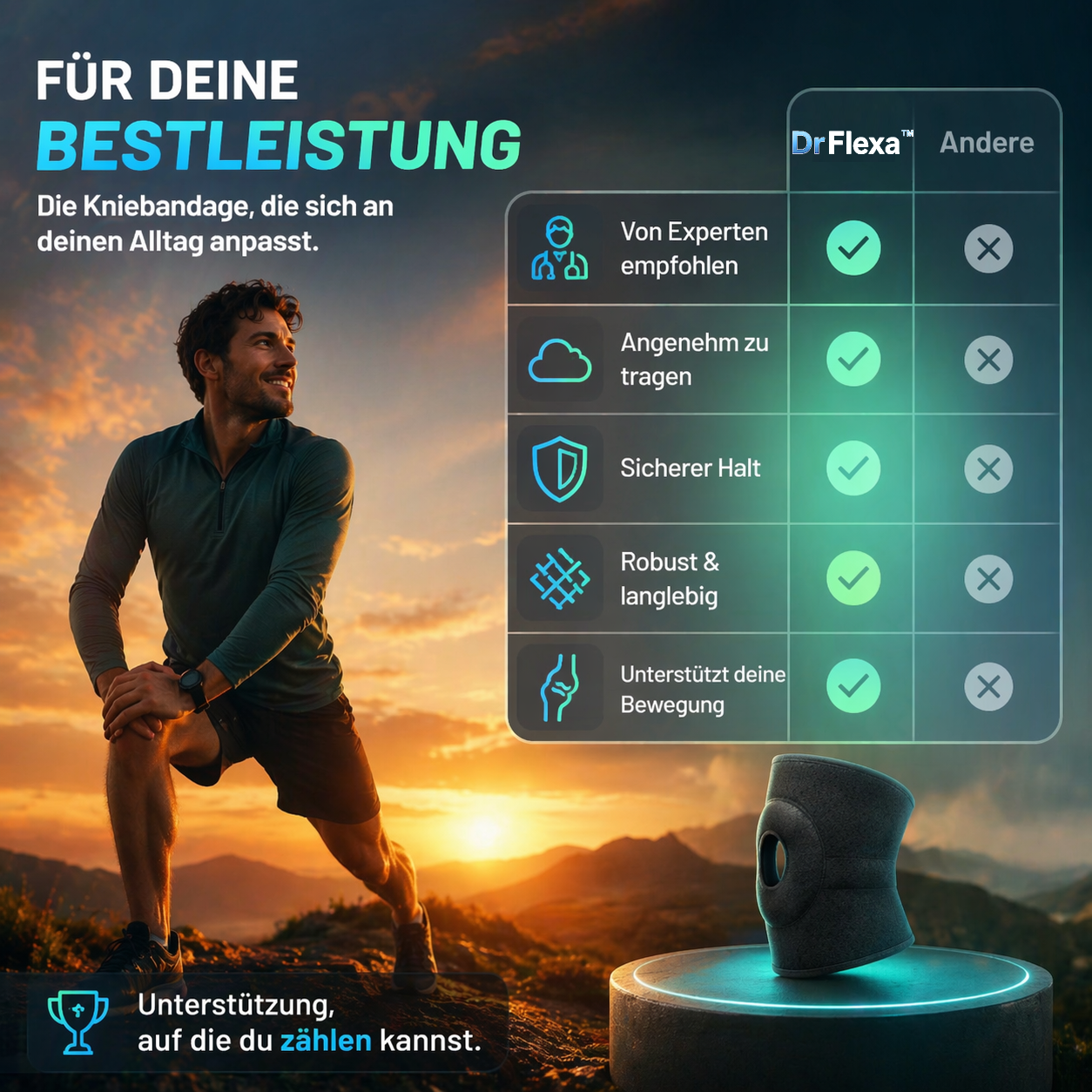 DrFlexa™ Kniebandage Orthese Kniestütze Stabilisierung Sport Knieorthese Klett