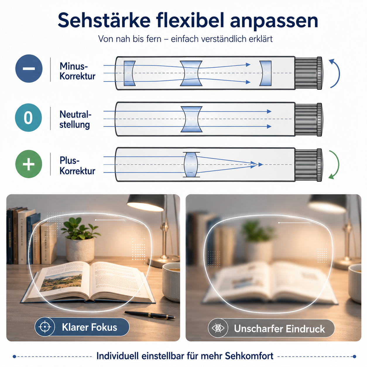 SmartFocus™ Verstellbare Fokus Brille Lesebrille Dioptrien individuell Einstellbar Unisex