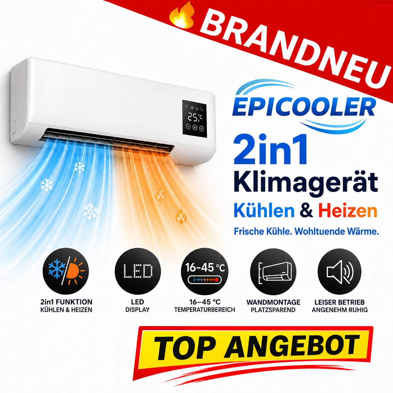 EpiCooler™ Mobile Klimaanlage Luftkühler Heizer Ventilator tragbar 2in1 Zuhause!