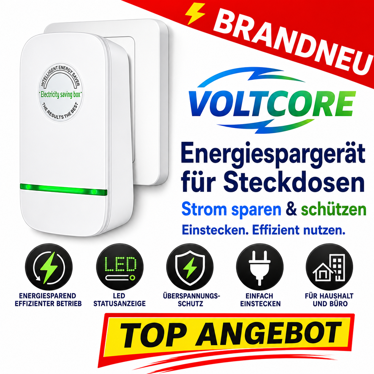 VoltCore™ Energiespargerät Steckdose Stromspargerät Überspannungsschutz für Haus