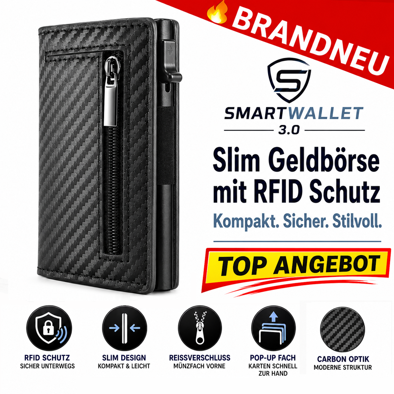 SmartWallet™ 3.0 Slim Geldbörse RFID Schutz Kartenetui Herren Portemonnaie