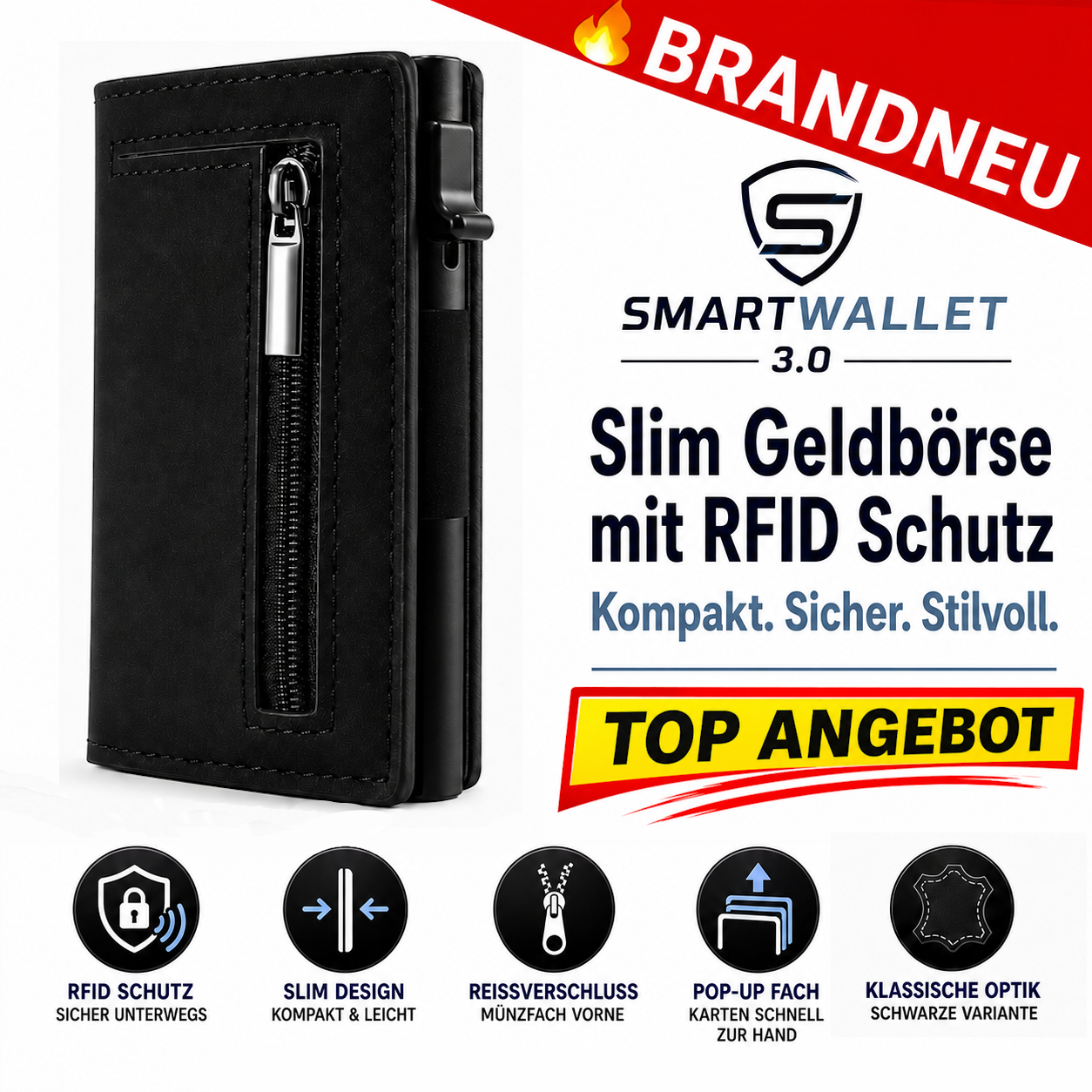 SmartWallet™ 3.0 Slim Geldbörse RFID Schutz Kartenetui Herren Portemonnaie