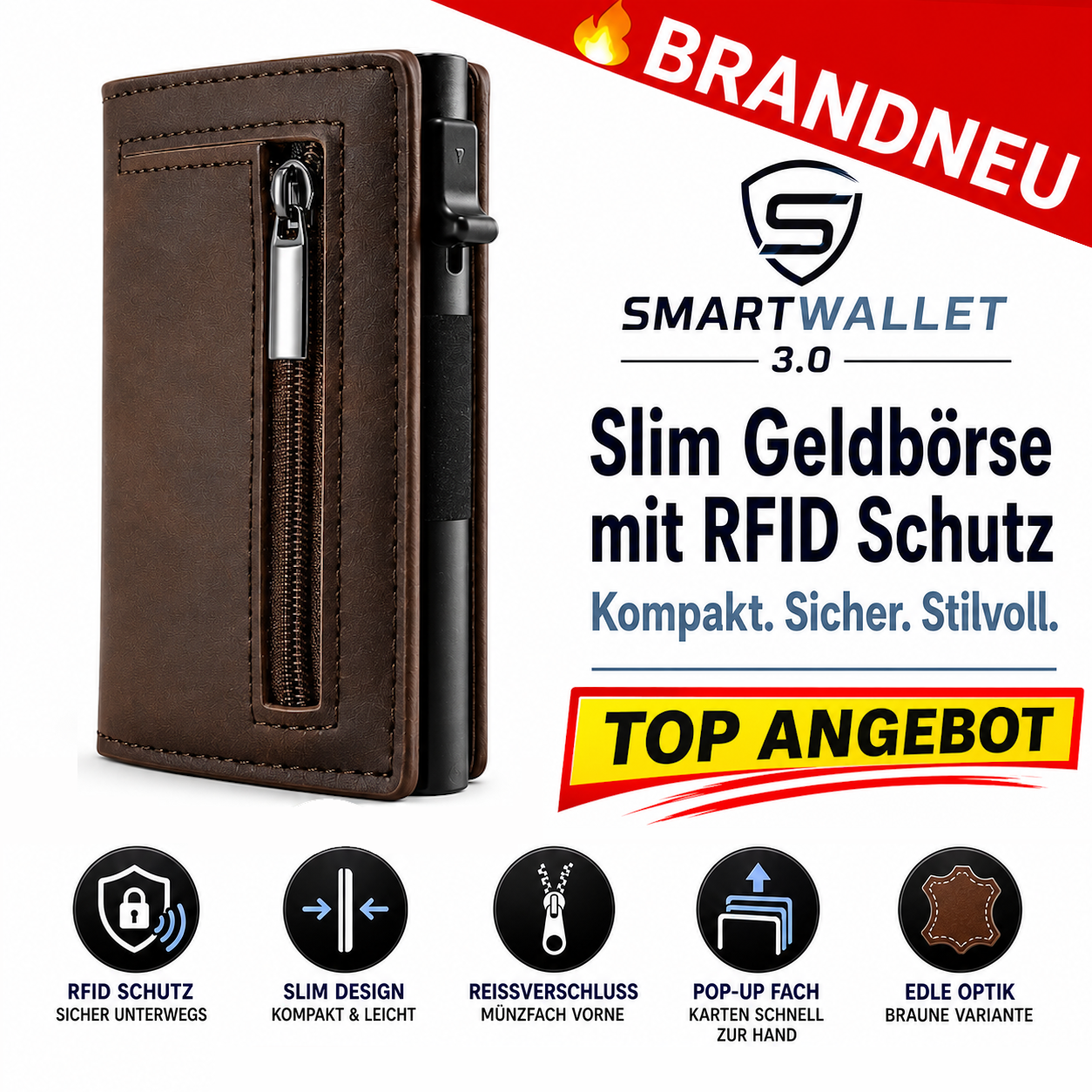 SmartWallet™ 3.0 Slim Geldbörse RFID Schutz Kartenetui Herren Portemonnaie
