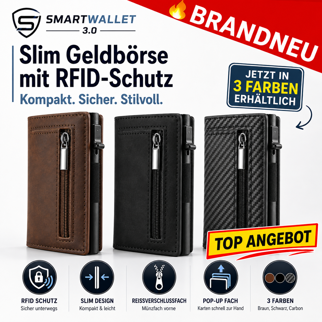 SmartWallet™ 3.0 Slim Geldbörse RFID Schutz Kartenetui Herren Portemonnaie