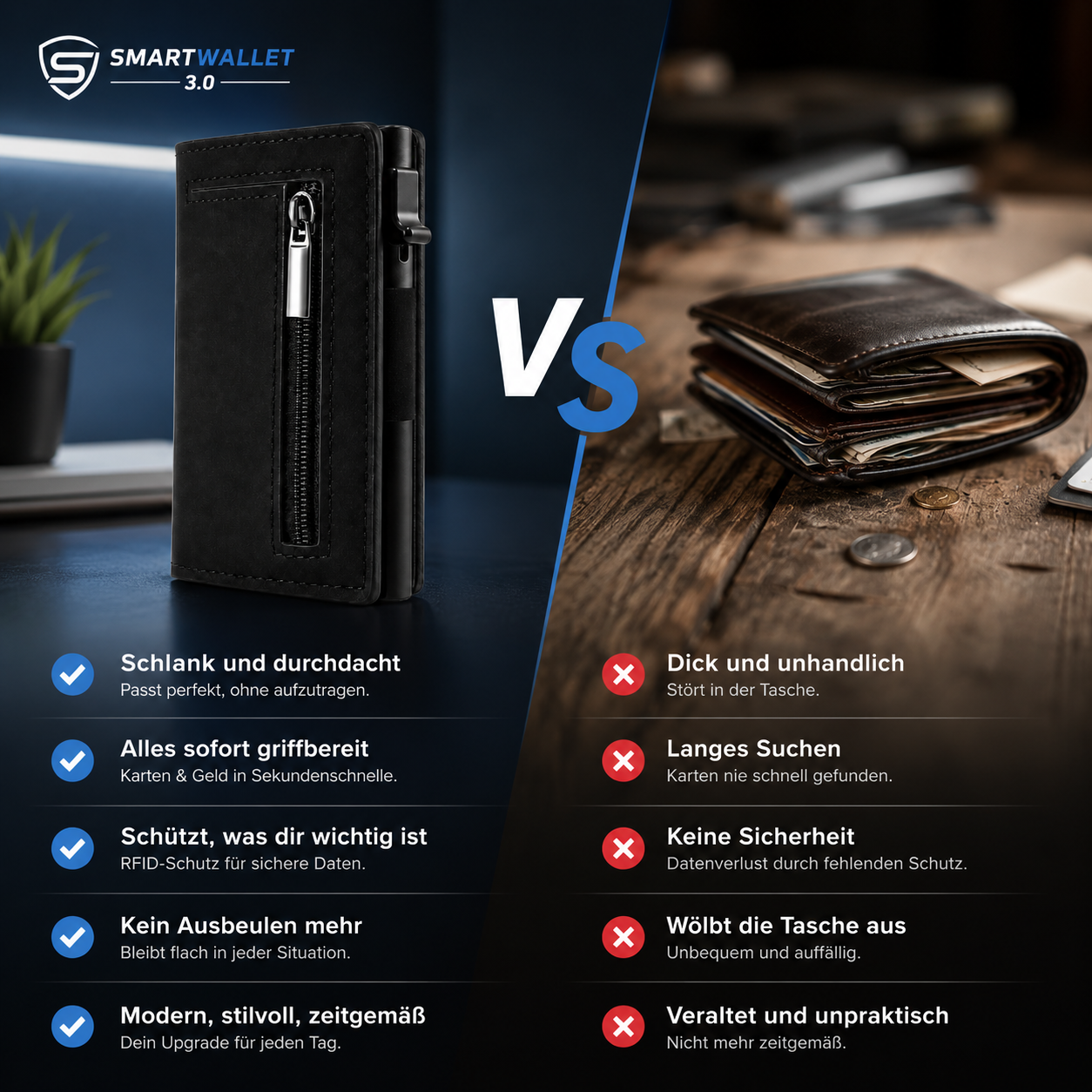 SmartWallet™ 3.0 Slim Geldbörse RFID Schutz Kartenetui Herren Portemonnaie