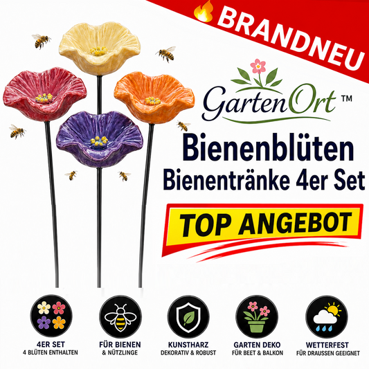 GartenOrt™ Bienenblüten Bienentränke Insektentränke Deko aus Kunstharz 4er Set