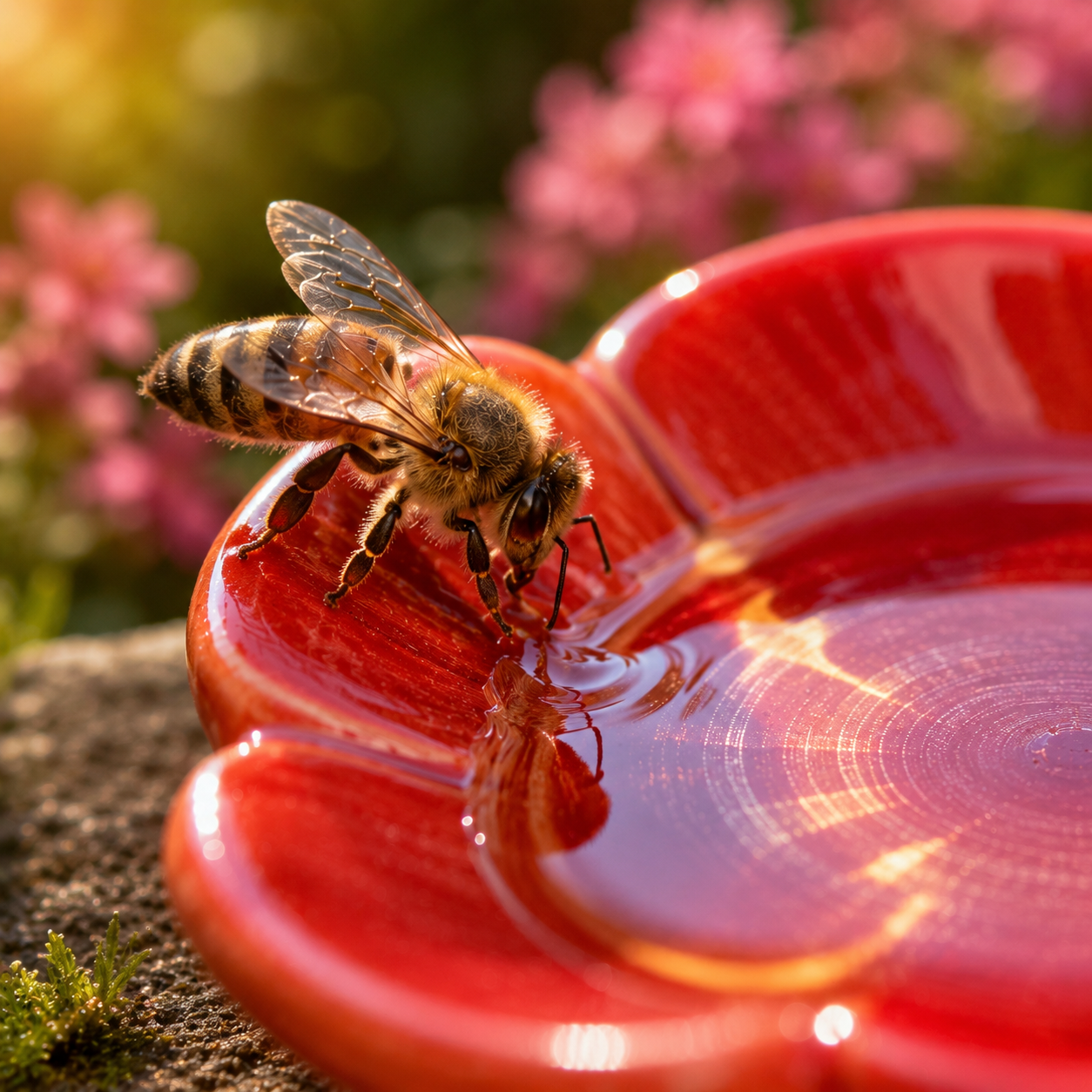 GartenOrt™ Bienenblüten Bienentränke Insektentränke Deko aus Kunstharz 4er Set