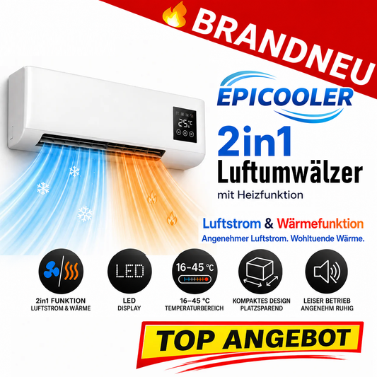 EpiCooler™ Mobiler Luftumwälzer Ventilator Heizer Heizlüfter 2in1 Luftzirkulator