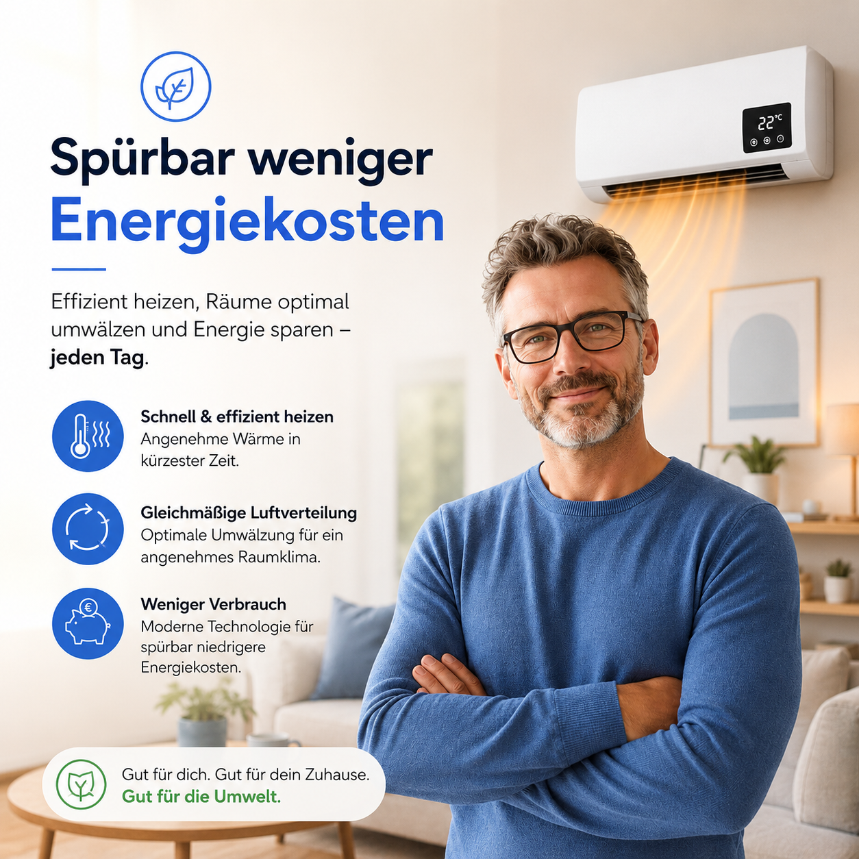 EpiCooler™ Mobiler Luftumwälzer Ventilator Heizer Heizlüfter 2in1 Luftzirkulator