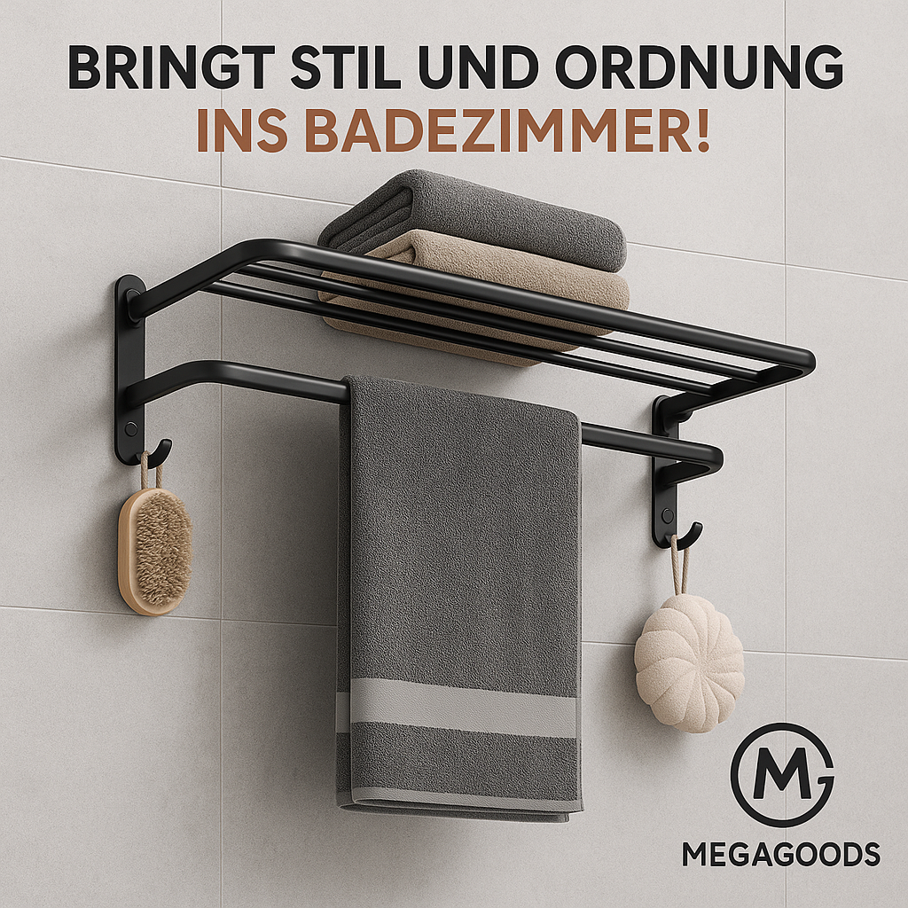 Schwarz matt 50 cm klappbarer Handtuchhalter mit Haken Wandmontage DE.