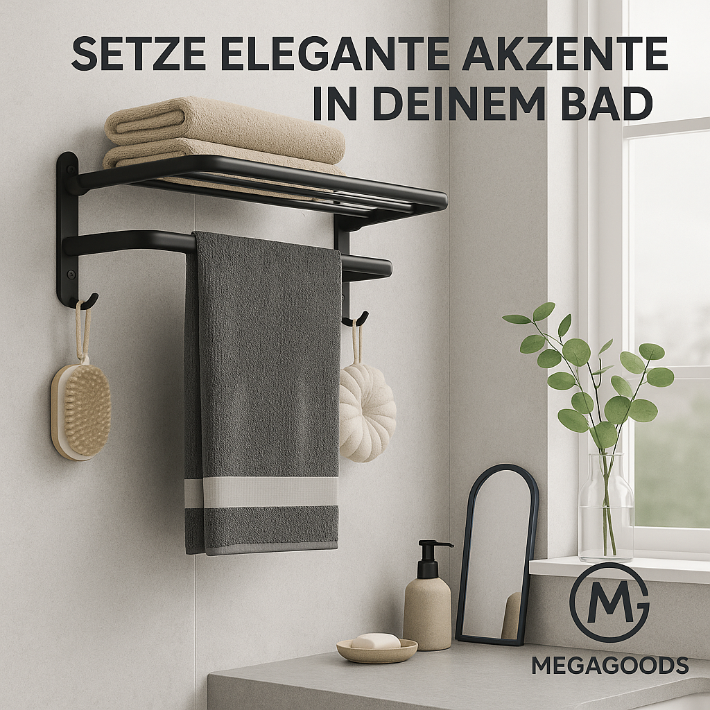 Schwarz matt 50 cm klappbarer Handtuchhalter mit Haken Wandmontage DE.