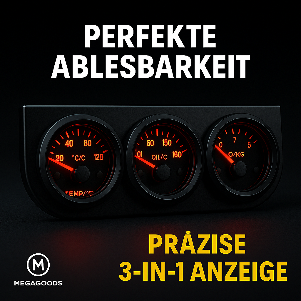 Triple Gauge 52 mm 3-in-1 Öl Wasser Temperatur Druck Sensor DE.