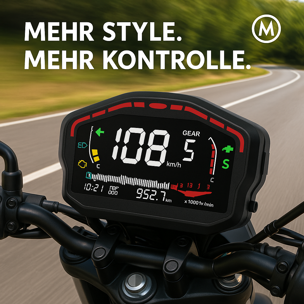 Motorrad-Tacho LCD mit Drehzahlmesser und Tankanzeige DE.