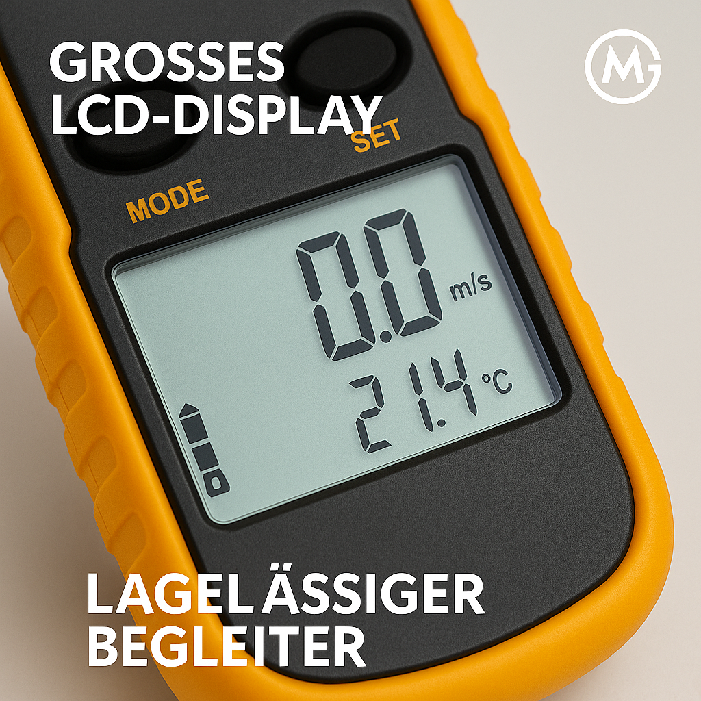Digital Anemometer Windmesser 0-30 m/s Luftstrom LCD beleuchtet DE.