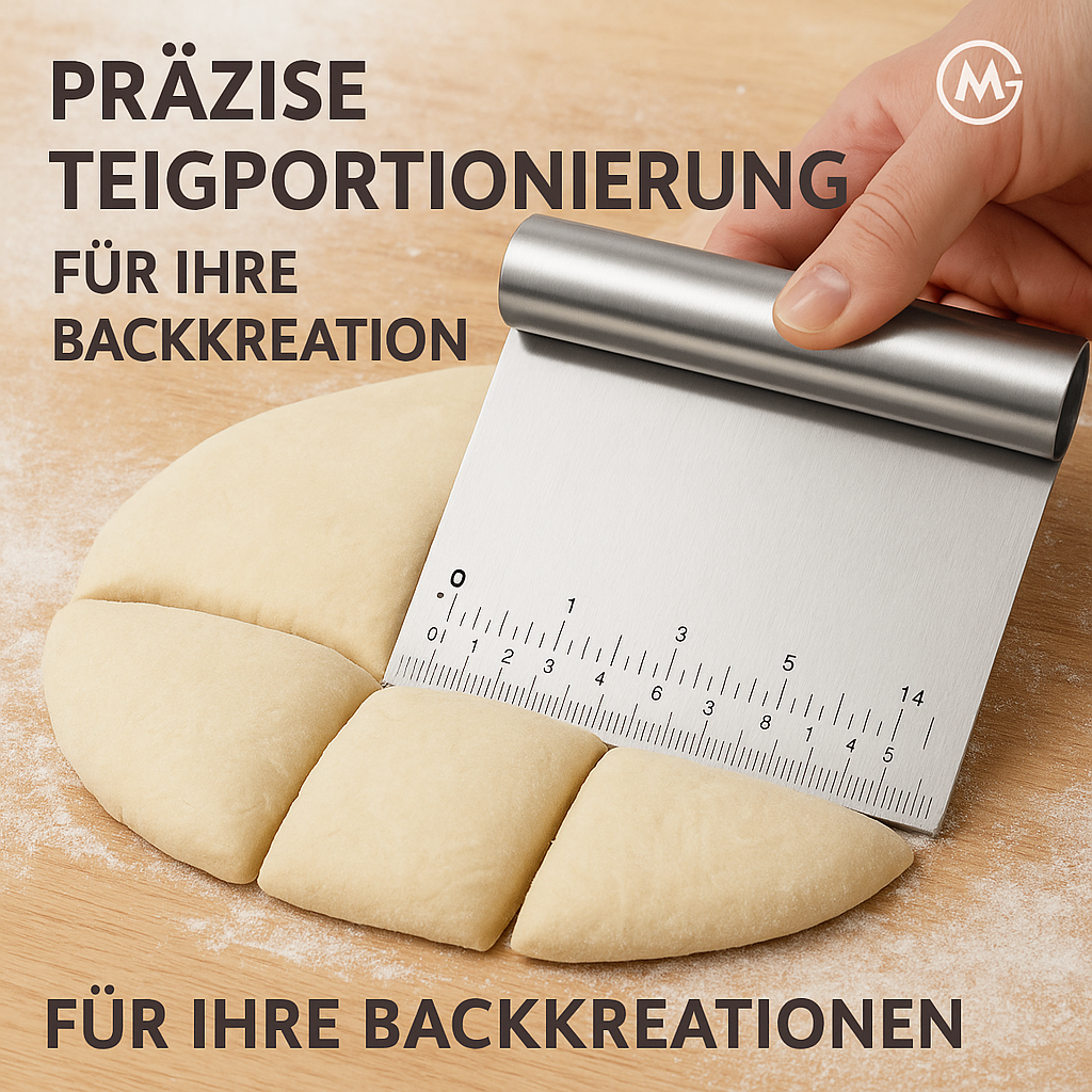 Edelstahl Teigschneider Teigkarte mit Skala Pizzaschneider DE.