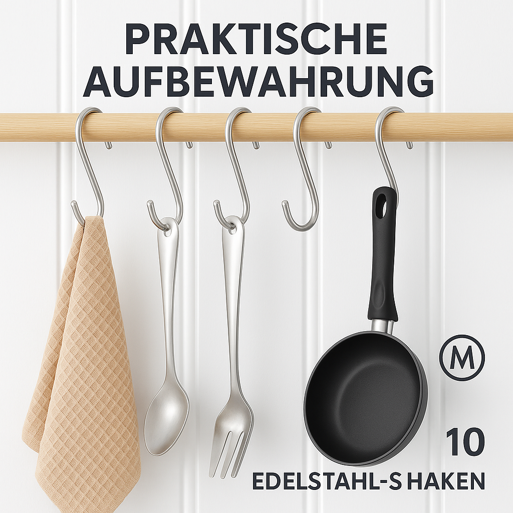 10x S-Haken Edelstahl 5 cm, multifunktional für Küche Bad DE.