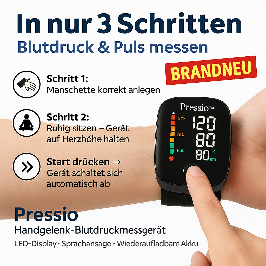 PRESSIO™ – Digitales Blutdruckmessgerät fürs Handgelenk - Das Original!