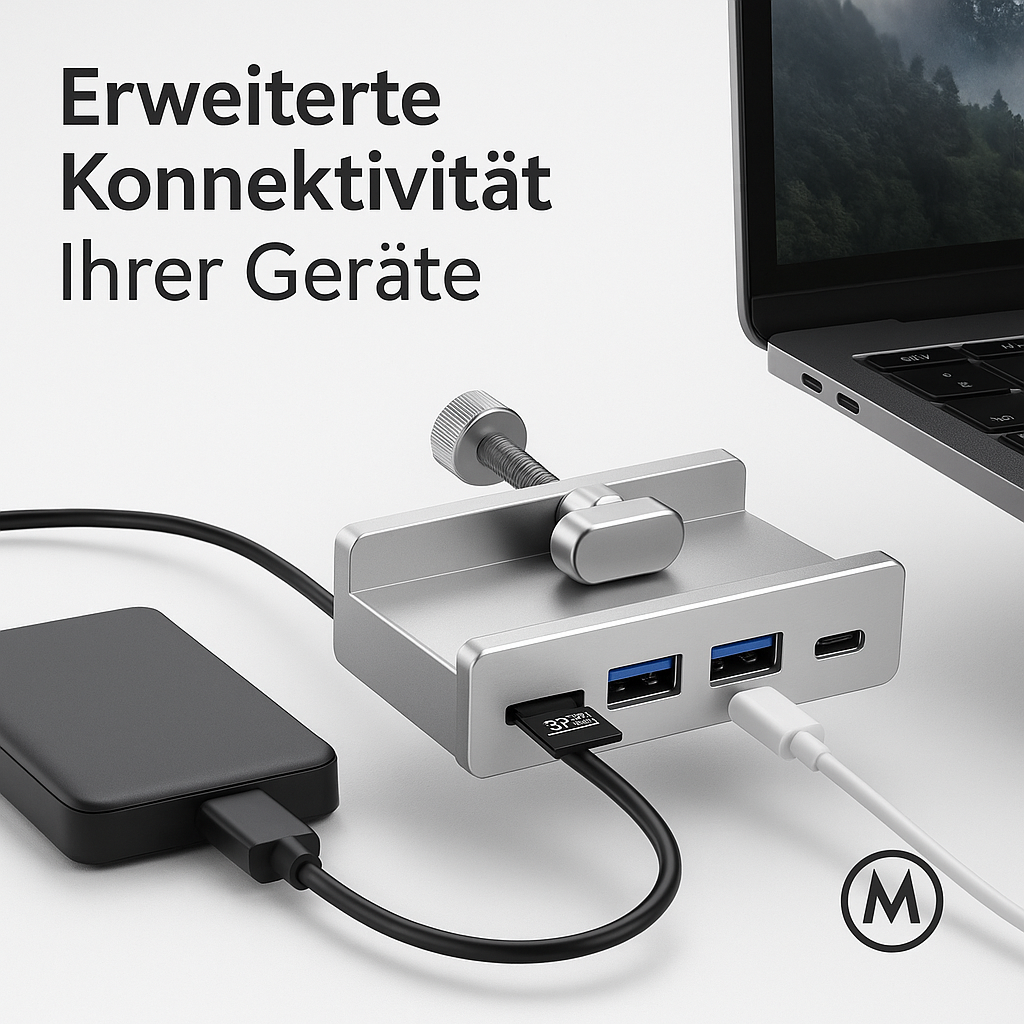 6-in-1 USB 3.0 Hub Aluminium Schwarz mit TF-Slot für Laptop PC DE.