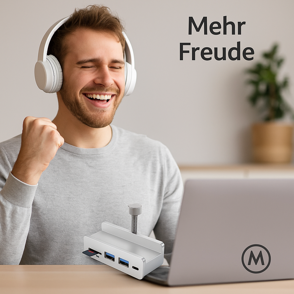 6-in-1 USB 3.0 Hub Aluminium Schwarz mit TF-Slot für Laptop PC DE.
