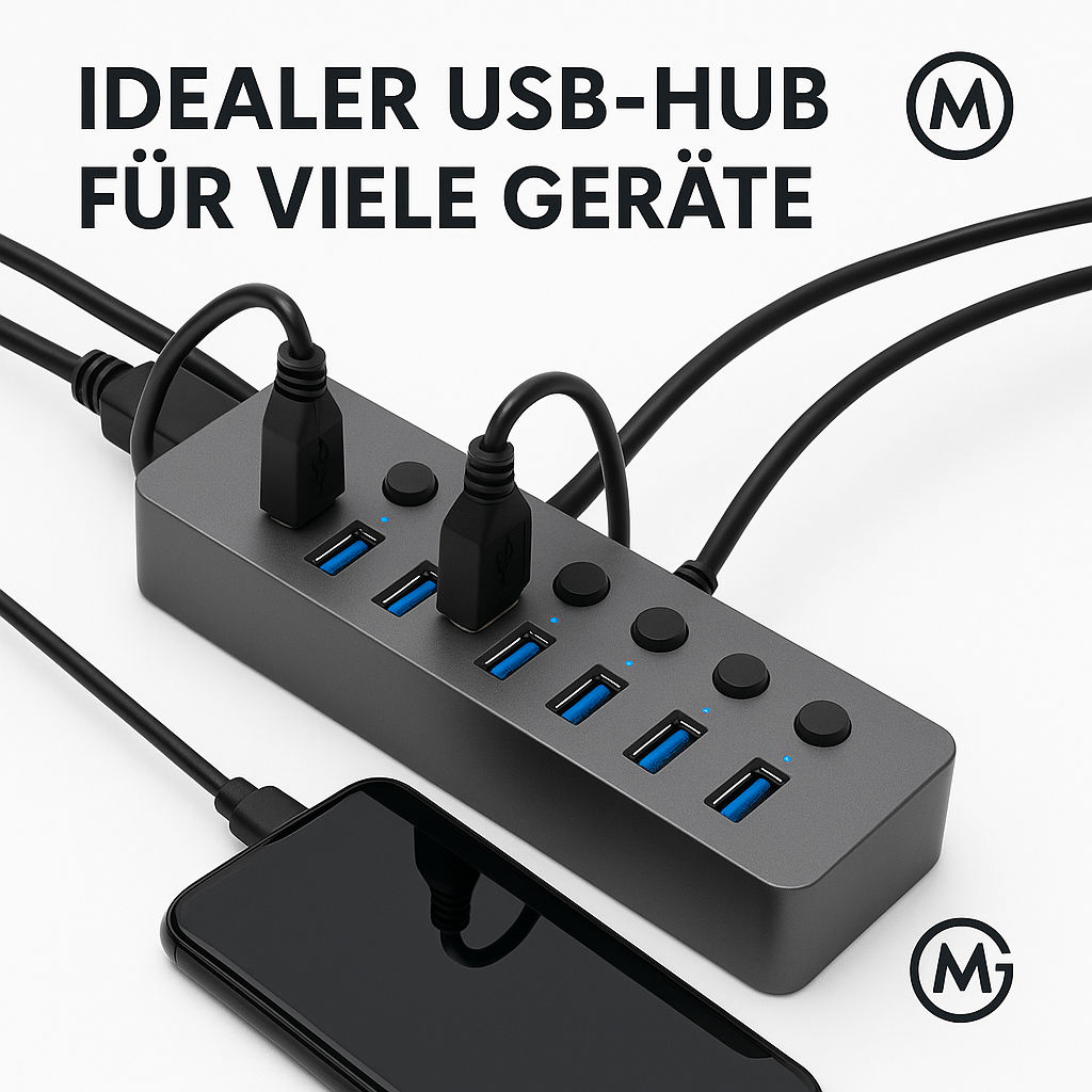Blueendless USB Hub 3.0 7 Ports Aluminium Gehäuse mit Netzteil DE.