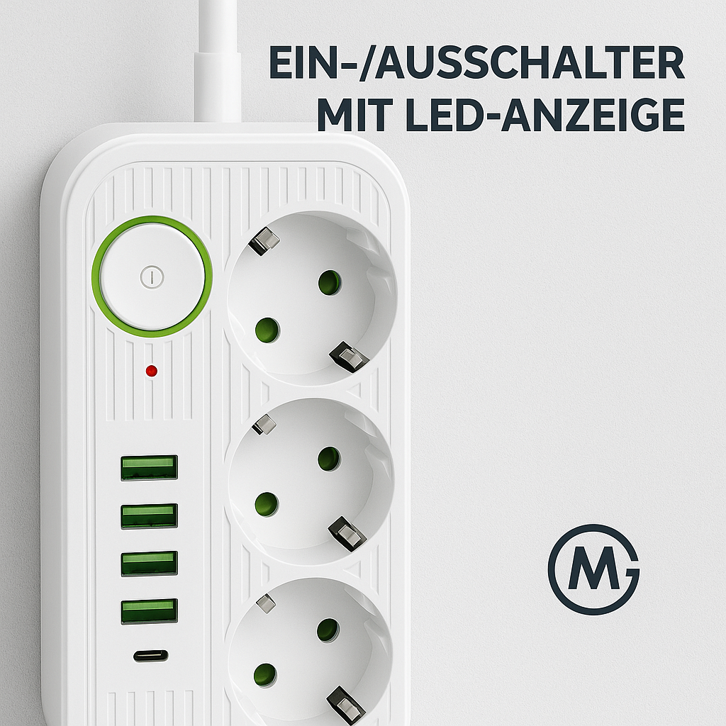 Steckdosenleiste 2/5-fach mit USB-C Schnellladung und Netzfilter DE.