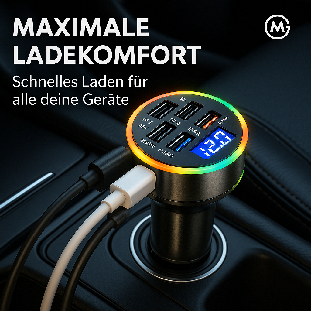 Auto Ladegerät 250W 6-Port USB A+C Schnellladung Adapter DE.