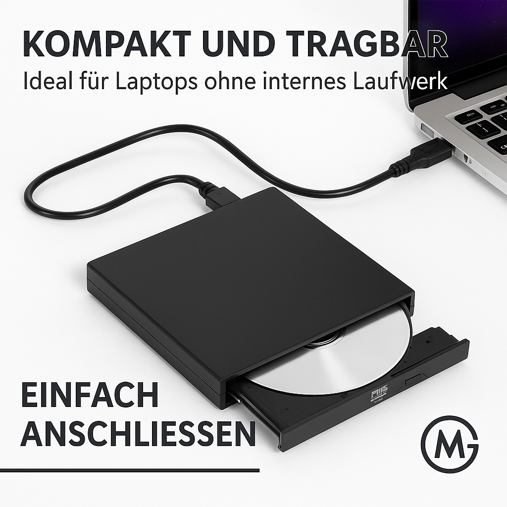 Externe CD DVD Laufwerk USB 2.0 schlank CD-RW DVD-ROM für PC Laptop DE.
