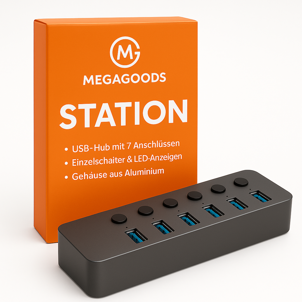 Blueendless USB Hub 3.0 7 Ports Aluminium Gehäuse mit Netzteil DE.