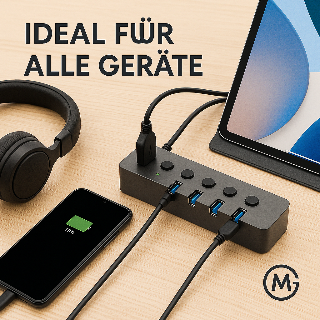 Blueendless USB Hub 3.0 7 Ports Aluminium Gehäuse mit Netzteil DE.