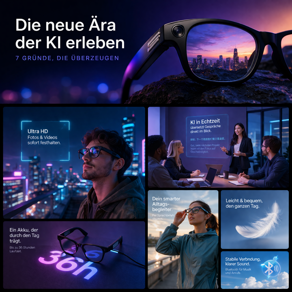 Norwiss™ Smart Glasses AI Bluetooth Brille Kamera Übersetzer KI Voice Assistant