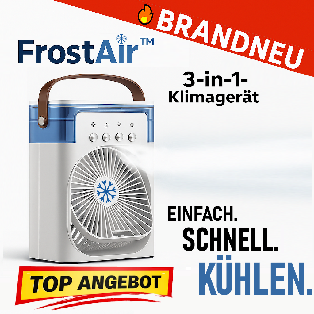 FrostAir™ – 3-in-1 Mini Air Cooler Klimgerät mit LED & Luftbefeuchtung