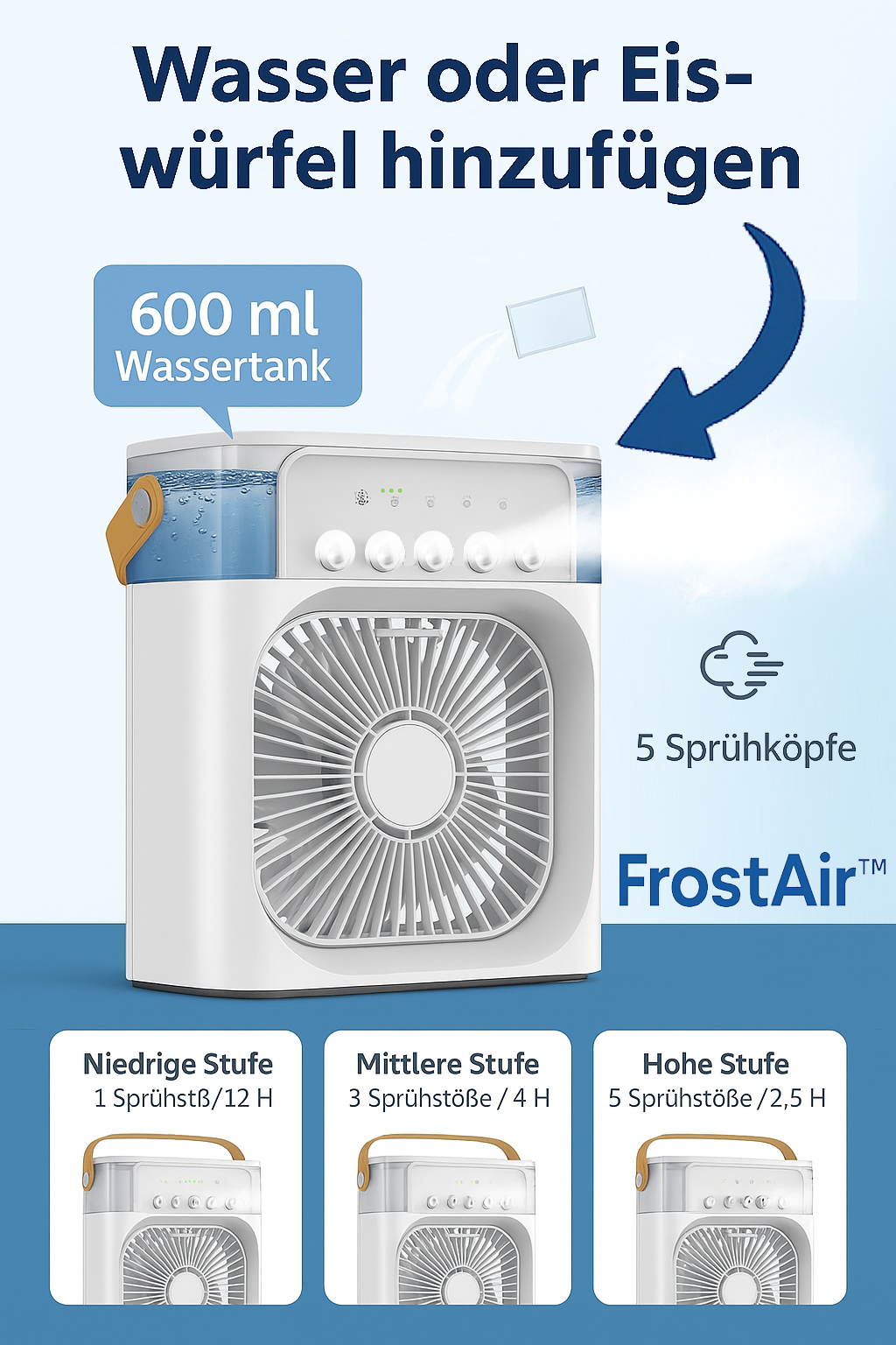 FrostAir™ – 3-in-1 Mini Air Cooler Klimgerät mit LED & Luftbefeuchtung