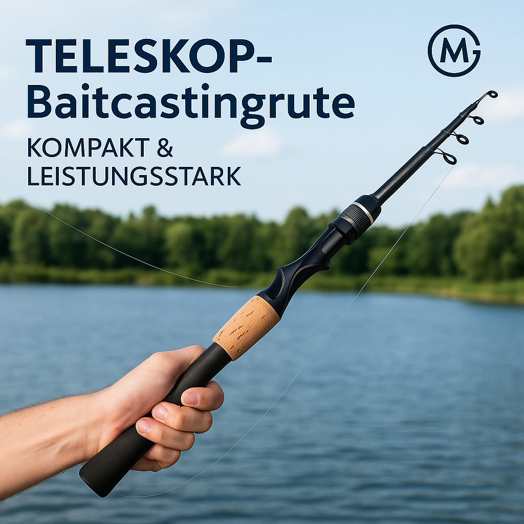 Baitcasting Rute teleskopisch Carbon 8-25 g Holzgriff leicht DE.
