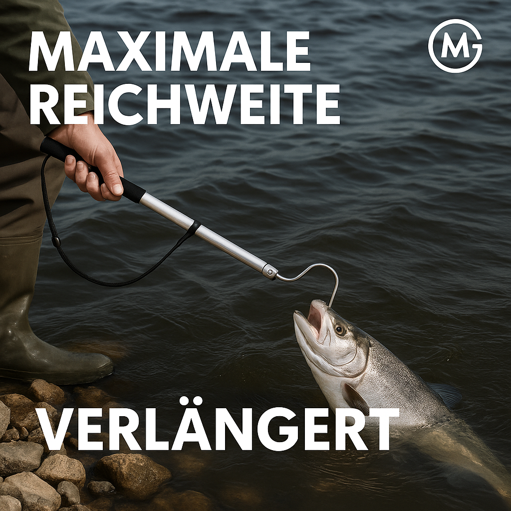 Teleskop Fischgaff Edelstahl 120 cm für Eis und Meeresangeln DE.