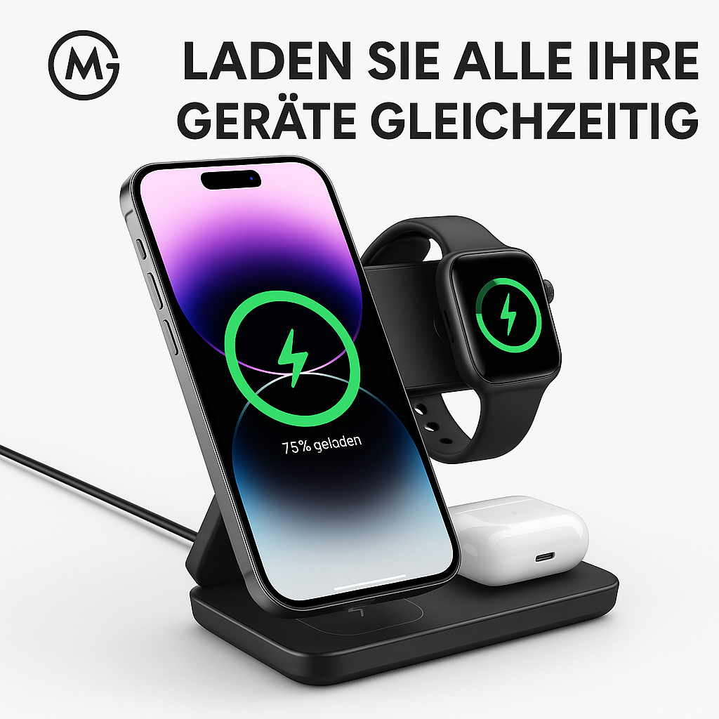 3in1 Faltbares MagSafe Ladegerät für iPhone 15 14 13 12 Pro Max Watch DE.
