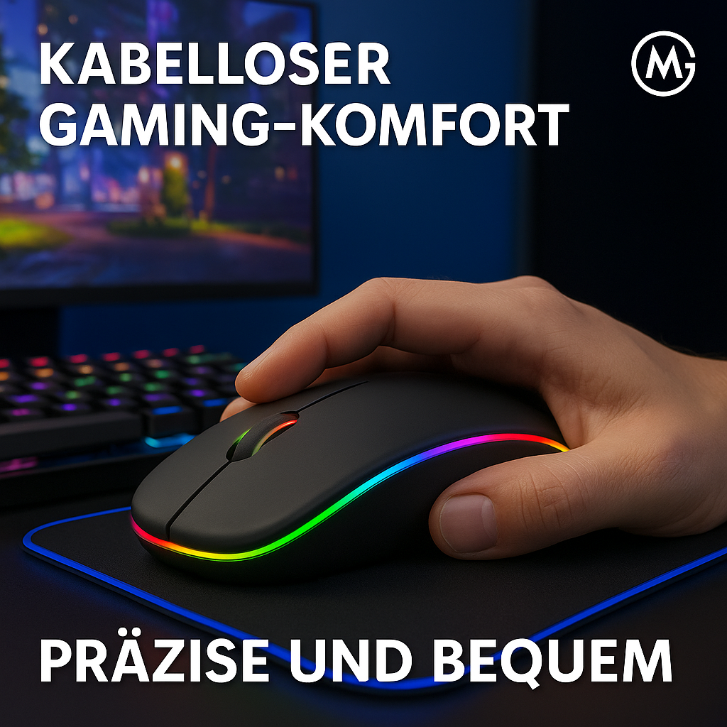 RGB Wireless Gaming Maus Bluetooth wiederaufladbar LED 3600 DPI DE.