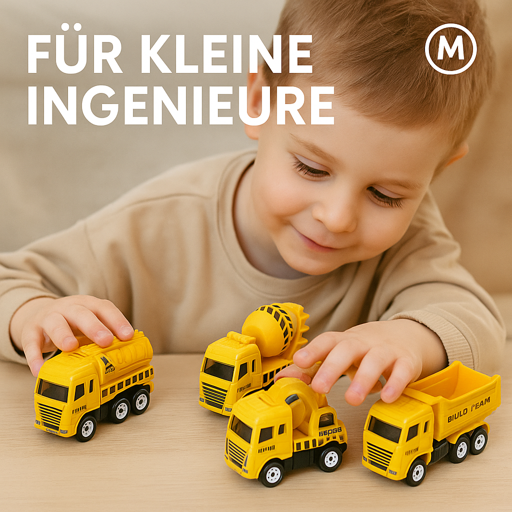 4er-Set Spielzeugautos Kinder Ziehauto Baufahrzeug Modell DE.