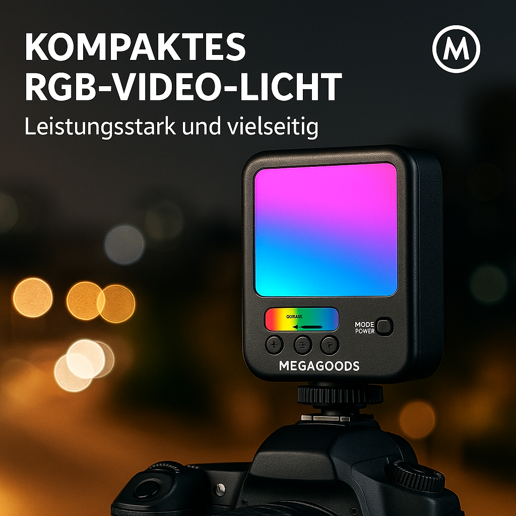 Minifocus RGB LED Videolicht 2500K-7000K 800 LUX mit Akku DE.