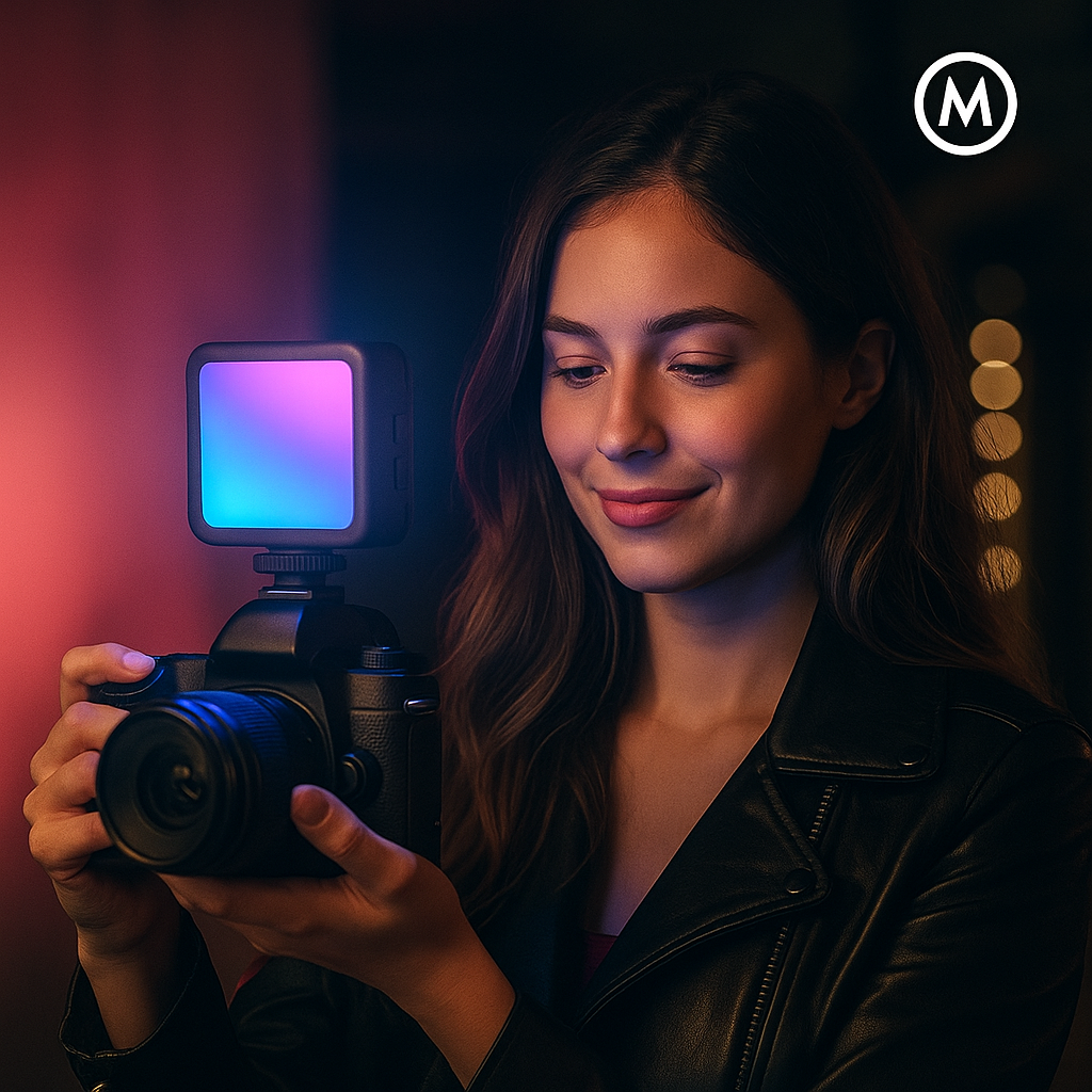 Minifocus RGB LED Videolicht 2500K-7000K 800 LUX mit Akku DE.
