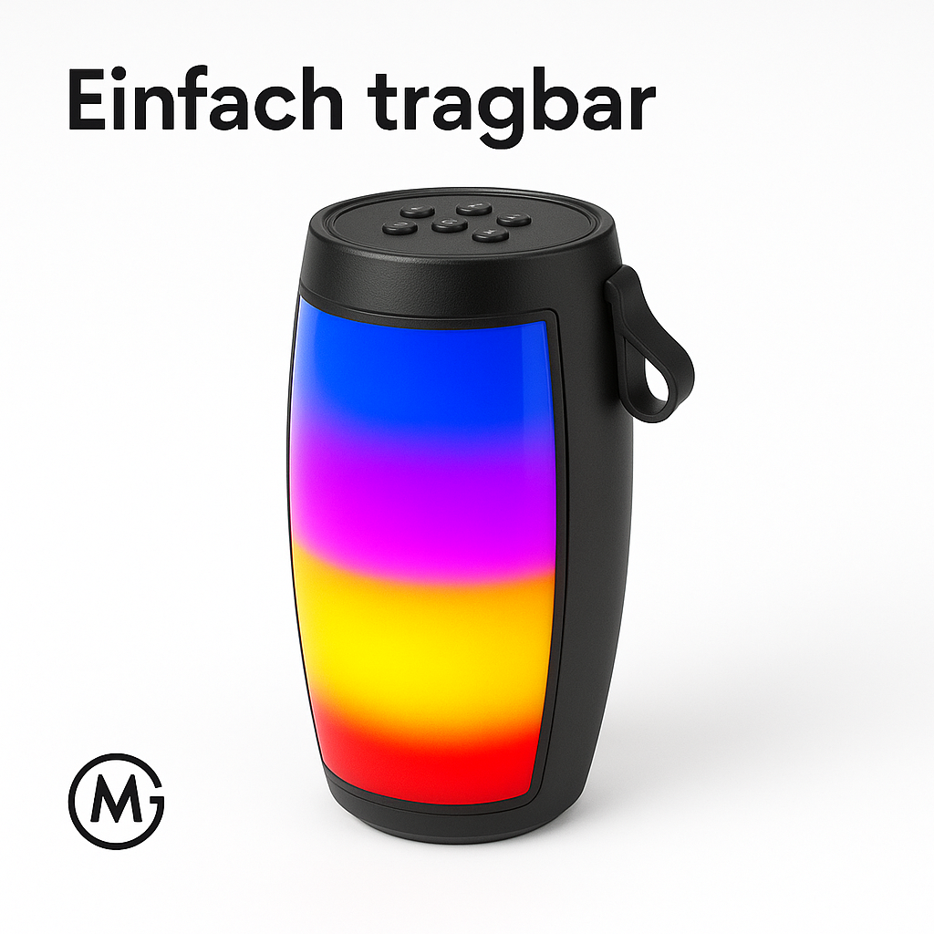 Kabelloser Bluetooth-Lautsprecher tragbar Bass Subwoofer LED DE.