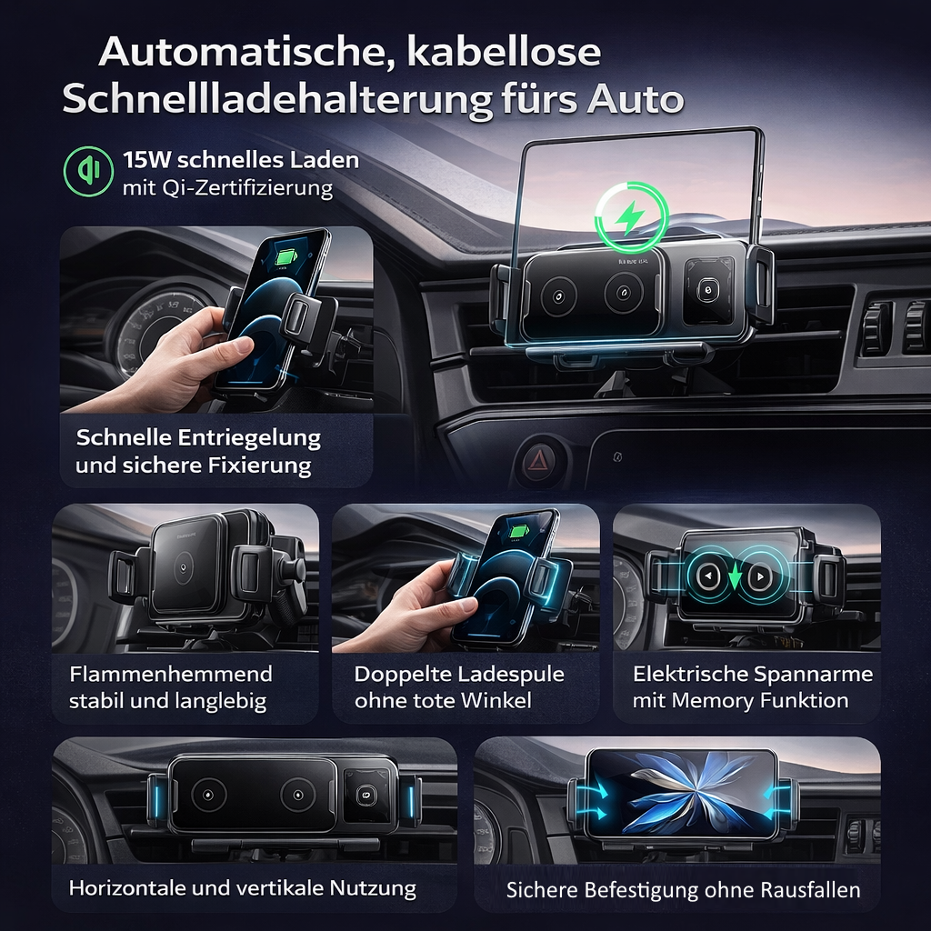 NOVIX™ KFZ Handyhalterung Auto für Samsung Z Fold 7/6/5/4 kabellos 90° drehbar