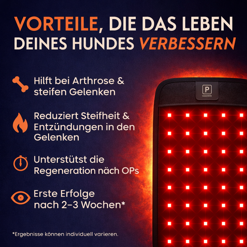 PawHeat™ Rotlicht Therapiematte perfekt für Hunde mit Arthrose & Rückenproblemen