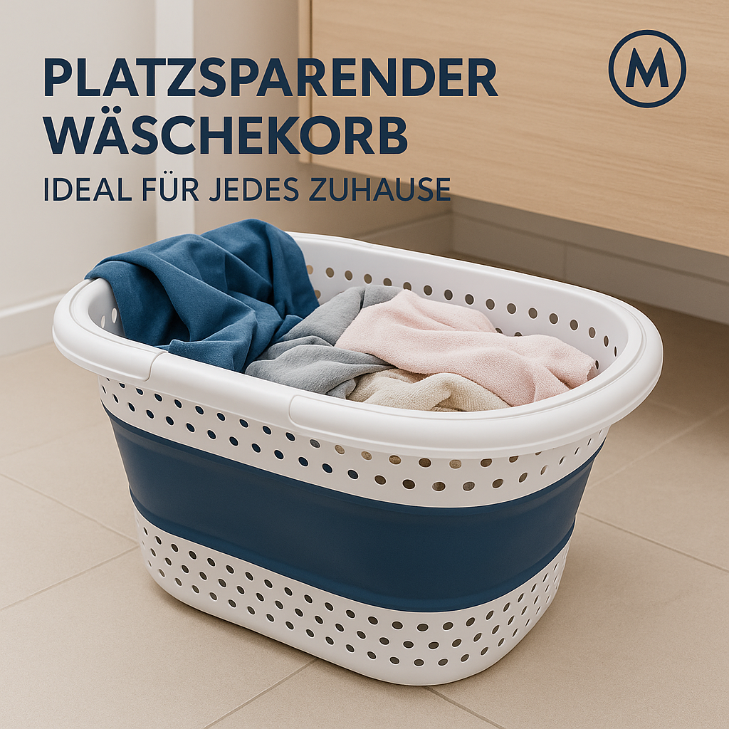 Faltbarer Wäschekorb Kunststoff groß mit Griffen für Bad und Haushalt DE.