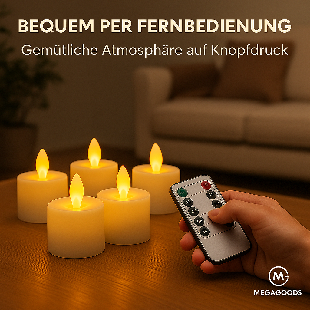 LED Kerzen 6er-Set flackernd mit Fernbedienung für Hochzeit DE.