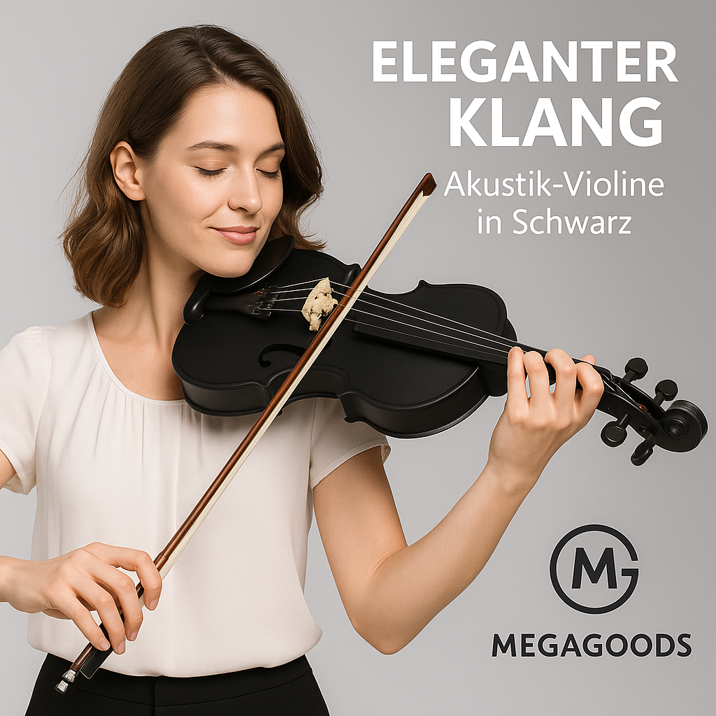 4/4 Geige Akustik Schwarz Massivholz inkl. Koffer Bogen Zubehör DE.