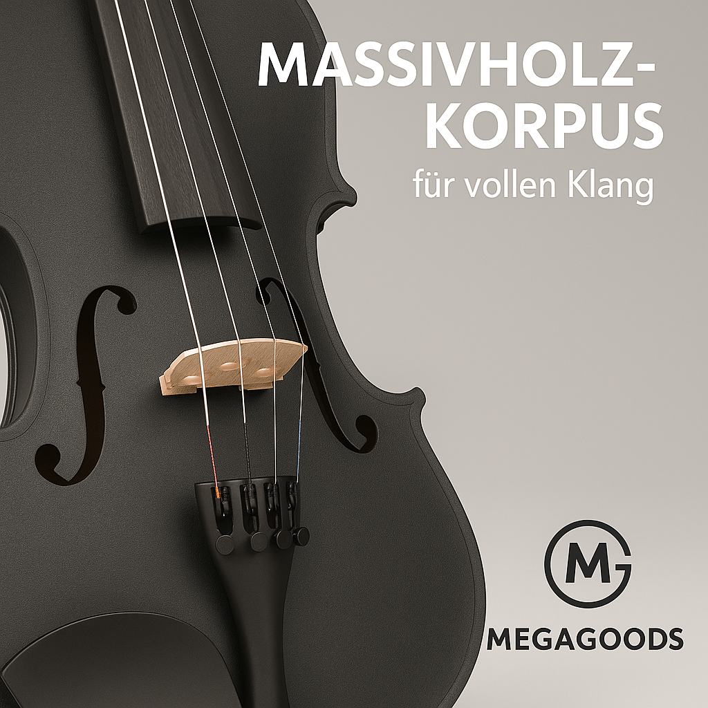 4/4 Geige Akustik Schwarz Massivholz inkl. Koffer Bogen Zubehör DE.