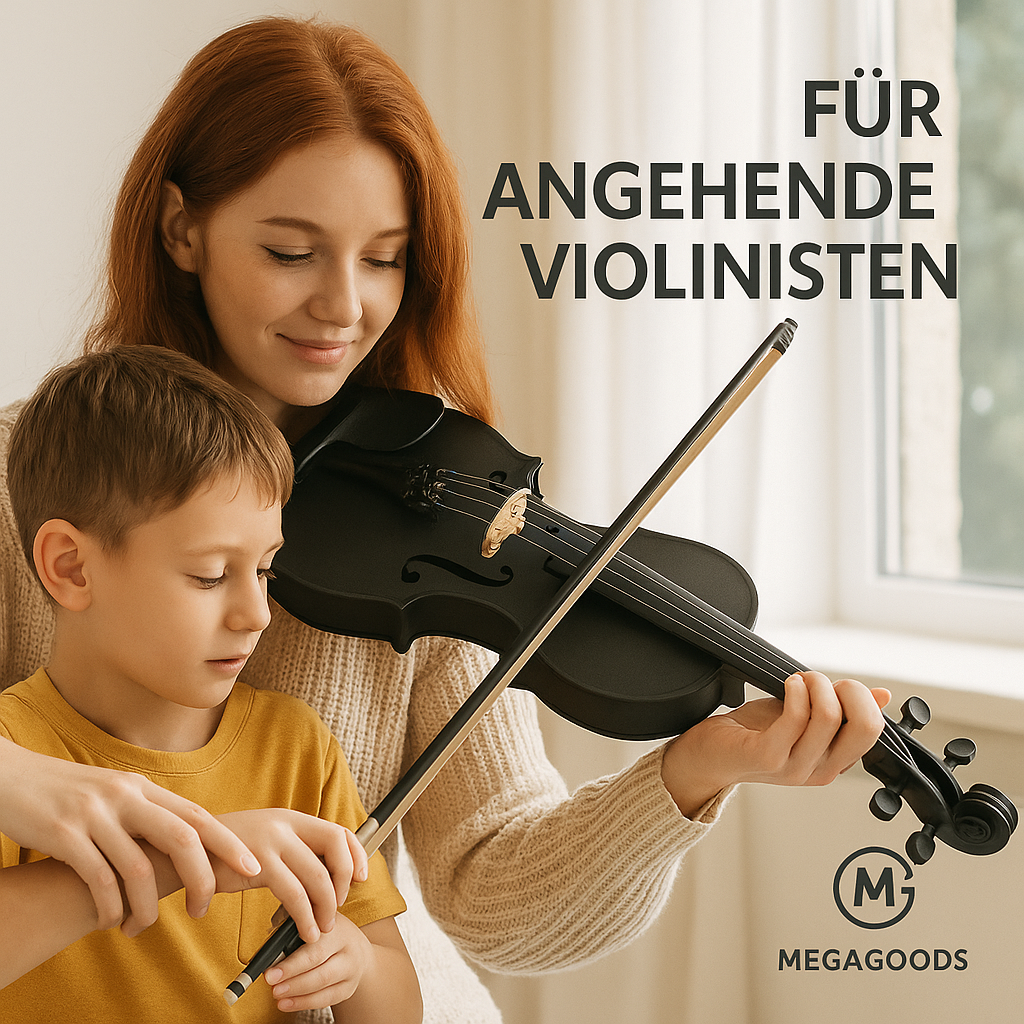4/4 Geige Akustik Schwarz Massivholz inkl. Koffer Bogen Zubehör DE.