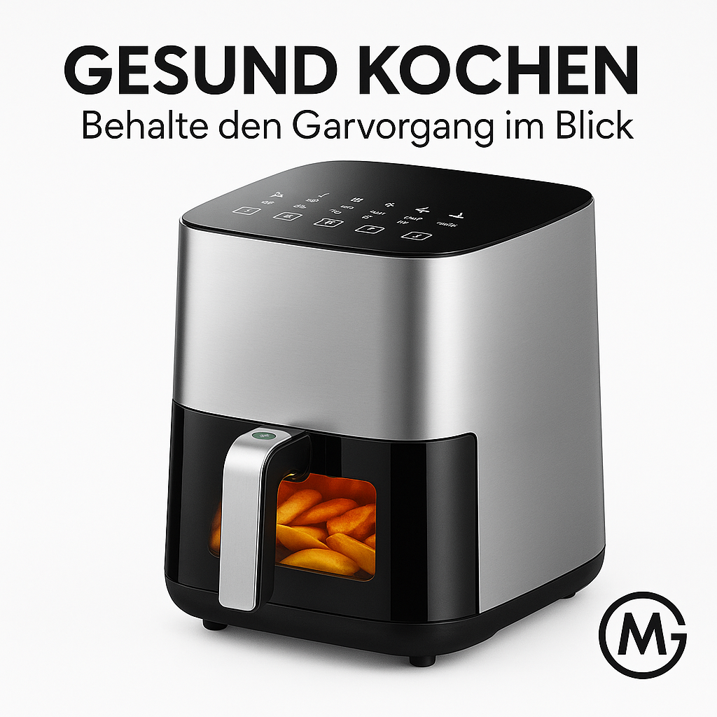 Airfryer 5L Heißluftfritteuse mit Touch Display Sichtfenster DE.